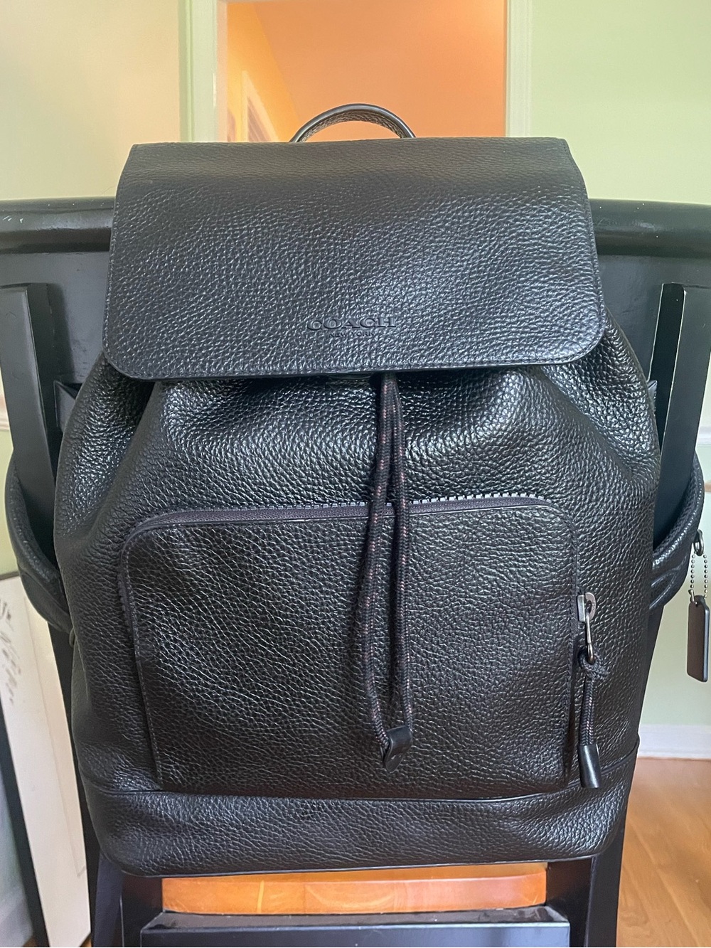 Black Coach Drawstring Backpack w/ Laptop Sleeve
